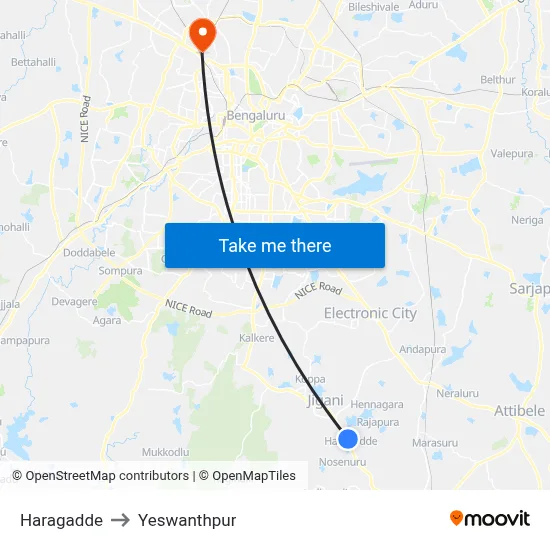 Haragadde to Yeswanthpur map
