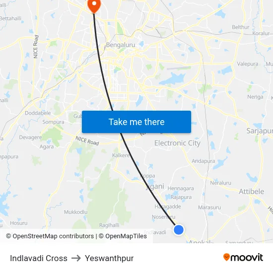 Indlavadi Cross to Yeswanthpur map