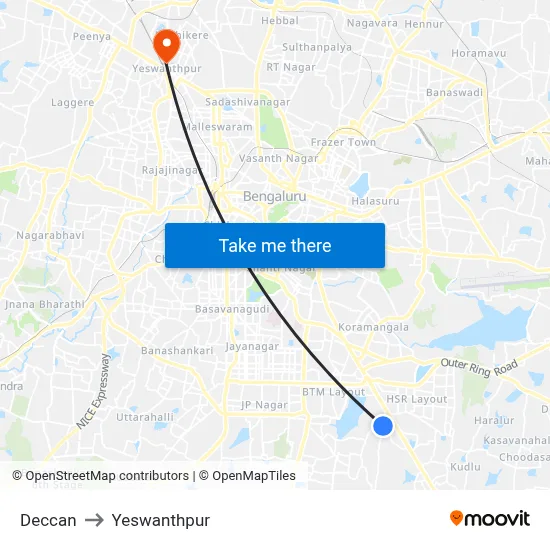 Deccan to Yeswanthpur map