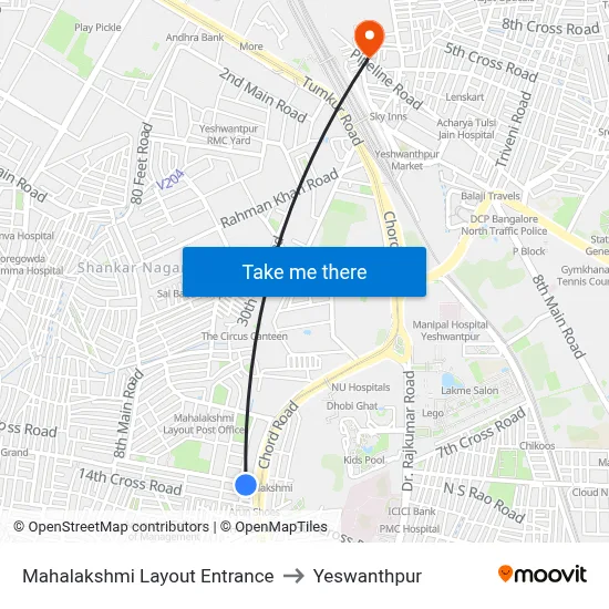 Mahalakshmi Layout Entrance to Yeswanthpur map