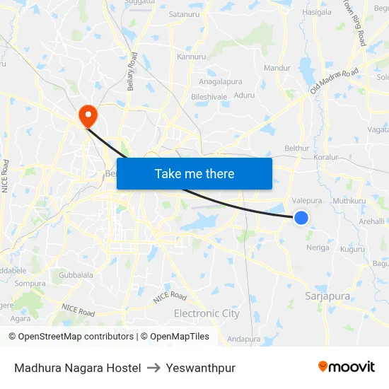 Madhura Nagara Hostel to Yeswanthpur map