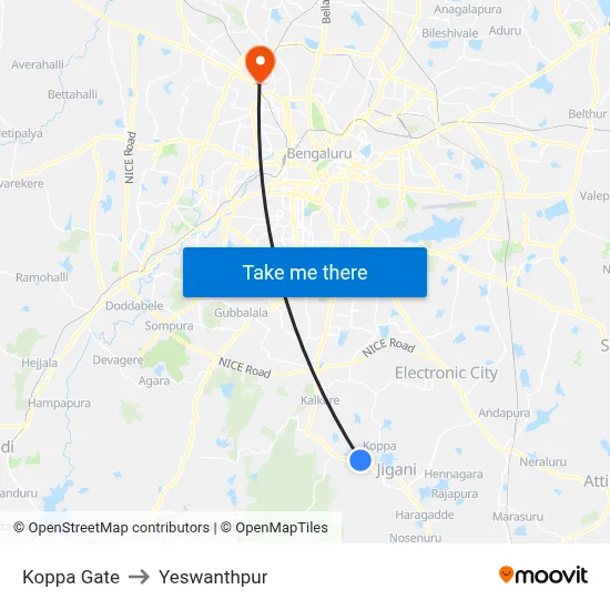 Koppa Gate to Yeswanthpur map
