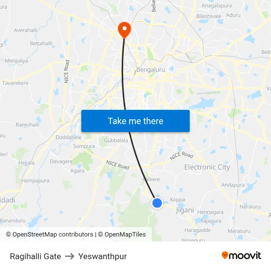 Ragihalli Gate to Yeswanthpur map