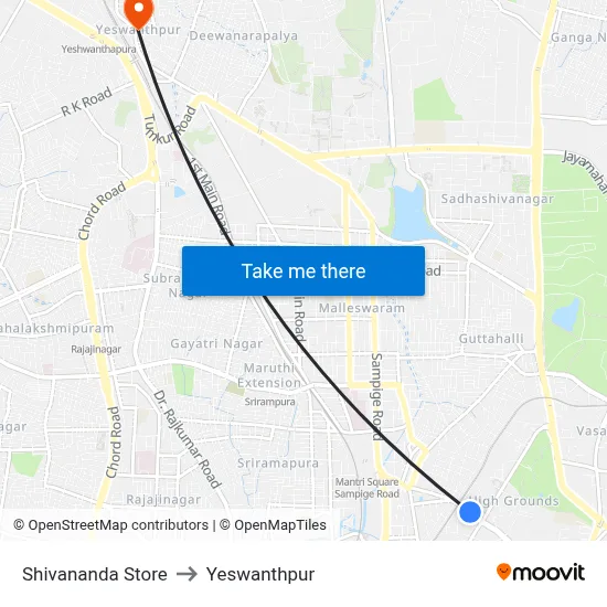 Shivananda Store to Yeswanthpur map
