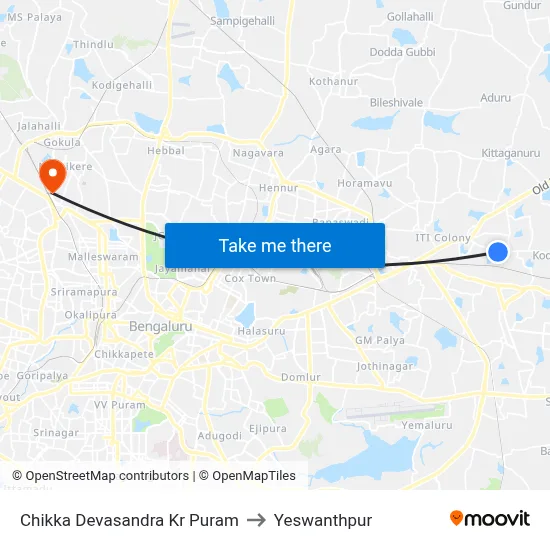 Chikka Devasandra Kr Puram to Yeswanthpur map