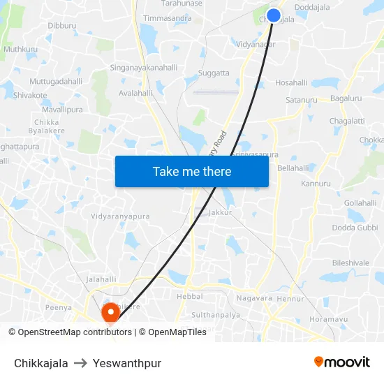 Chikkajala to Yeswanthpur map