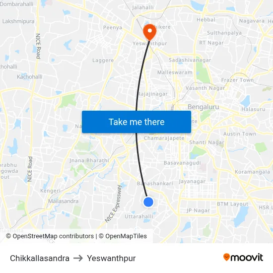 Chikkallasandra to Yeswanthpur map