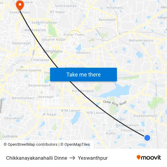 Chikkanayakanahalli Dinne to Yeswanthpur map