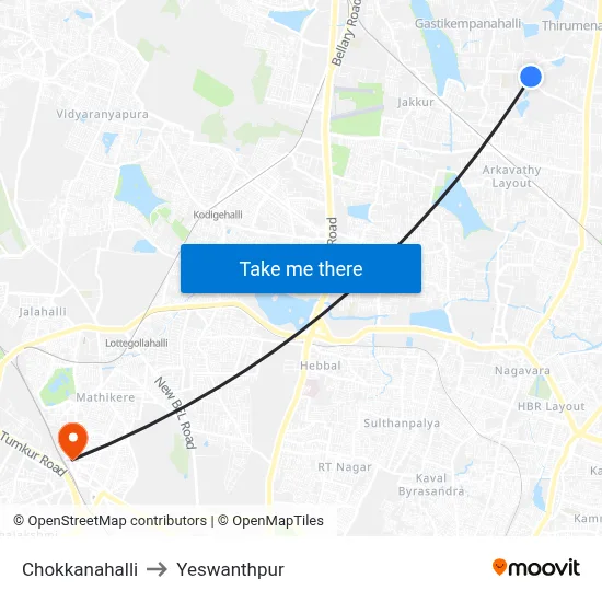 Chokkanahalli to Yeswanthpur map
