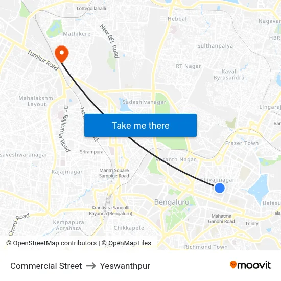 Commercial Street to Yeswanthpur map
