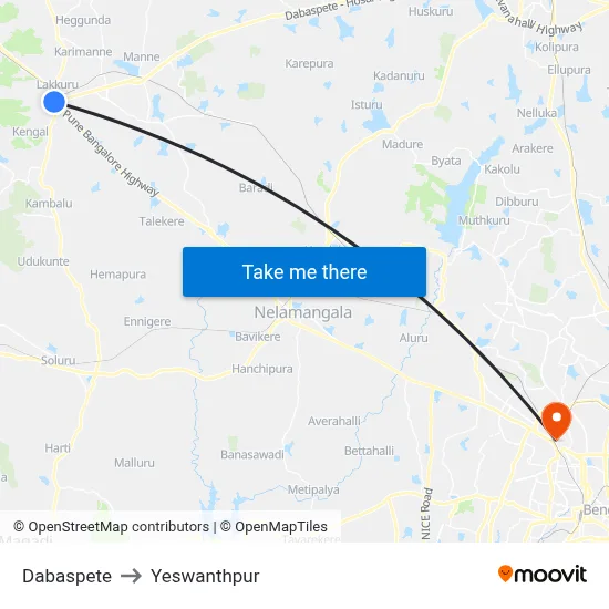 Dabaspete to Yeswanthpur map