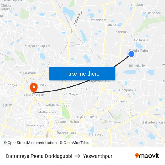 Dattatreya Peeta Doddagubbi to Yeswanthpur map