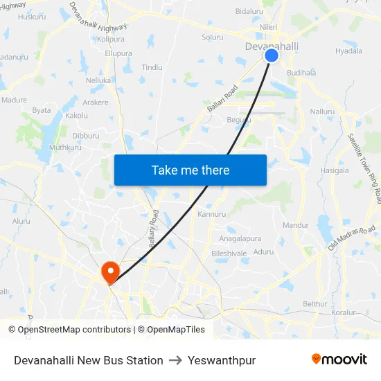 Devanahalli New Bus Station to Yeswanthpur map
