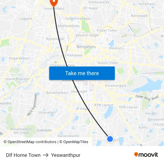 Dlf Home Town to Yeswanthpur map