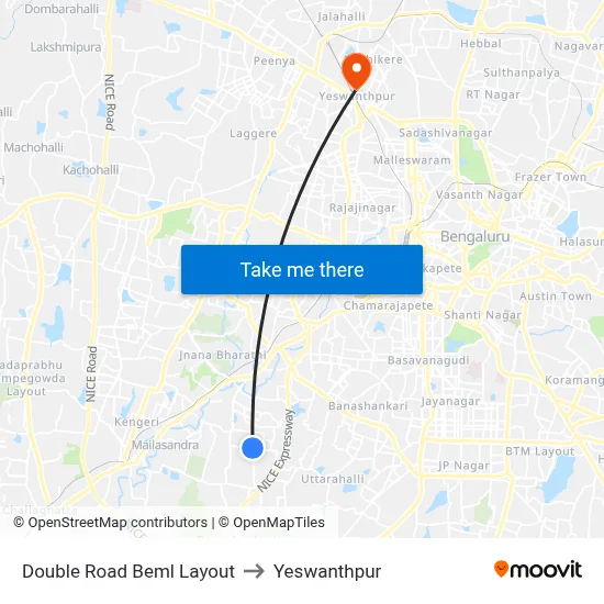 Double Road Beml Layout to Yeswanthpur map