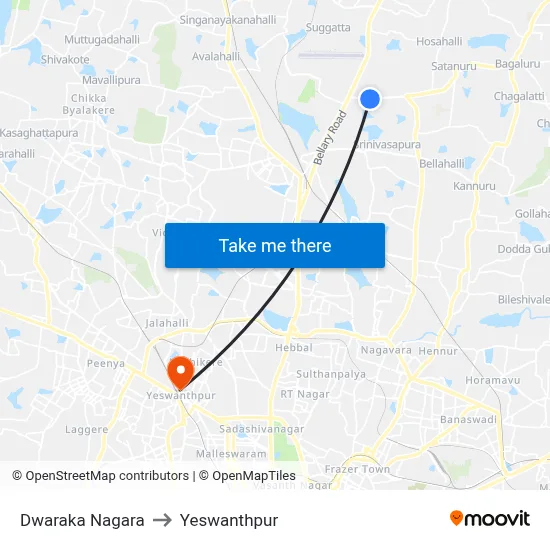 Dwaraka Nagara to Yeswanthpur map