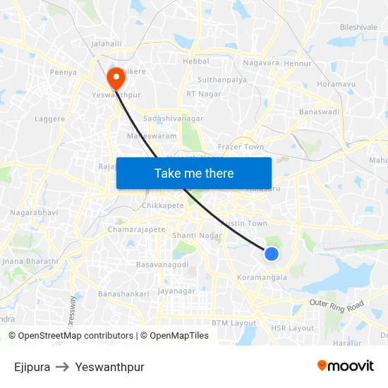 Ejipura to Yeswanthpur map