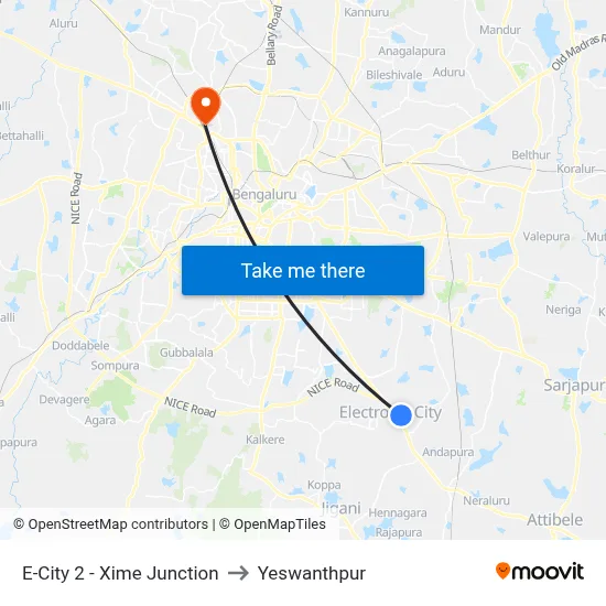E-City 2 - Xime Junction to Yeswanthpur map