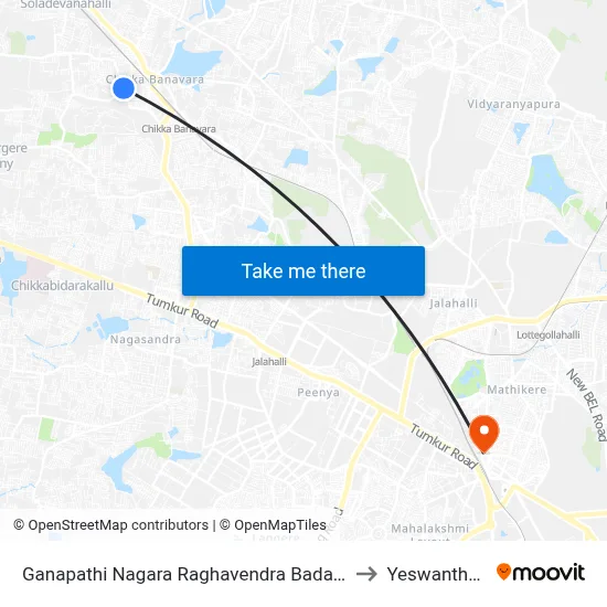 Ganapathi Nagara Raghavendra Badavane to Yeswanthpur map