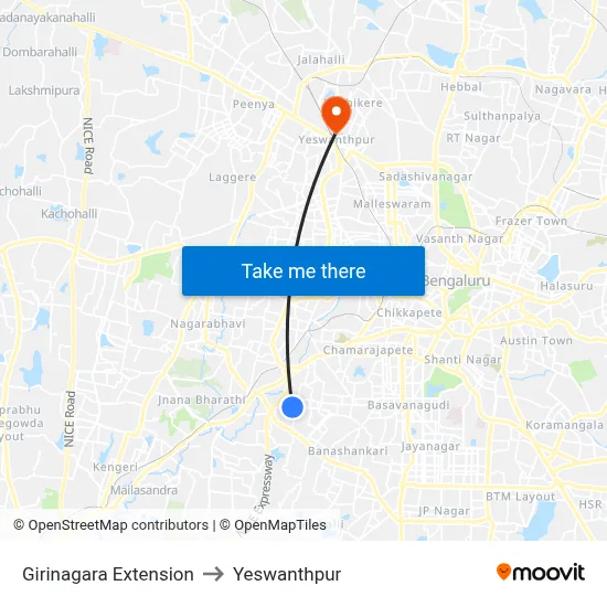 Girinagara Extension to Yeswanthpur map