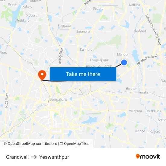 Grandwell to Yeswanthpur map