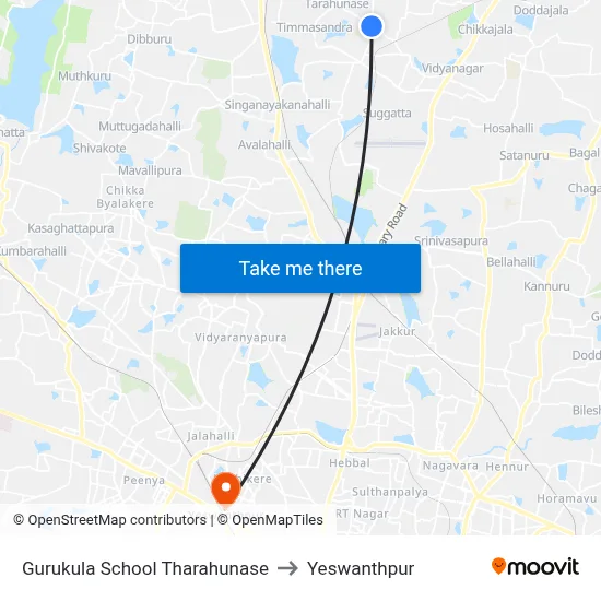 Gurukula School Tharahunase to Yeswanthpur map