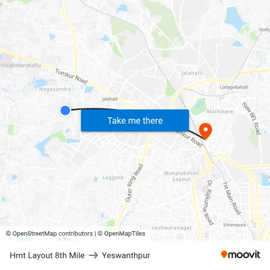 Hmt Layout 8th Mile to Yeswanthpur map