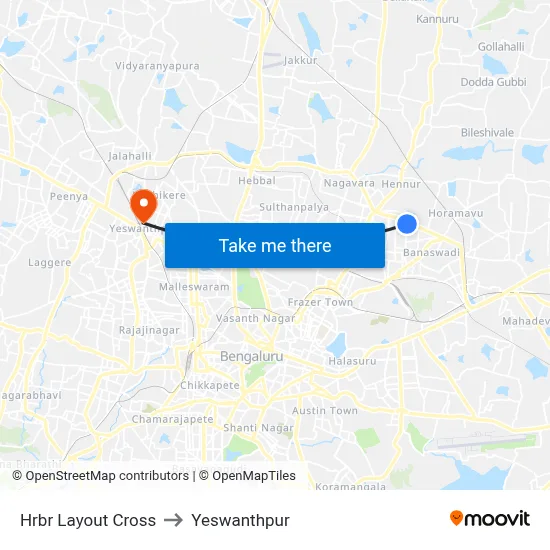 Hrbr Layout Cross to Yeswanthpur map