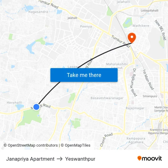 Janapriya Apartment to Yeswanthpur map