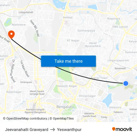 Jeevanahalli Graveyard to Yeswanthpur map