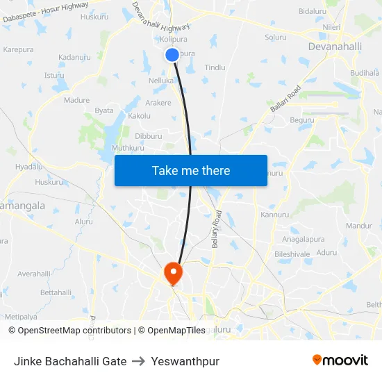 Jinke Bachahalli Gate to Yeswanthpur map