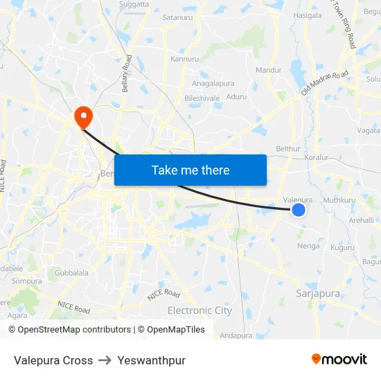Valepura Cross to Yeswanthpur map