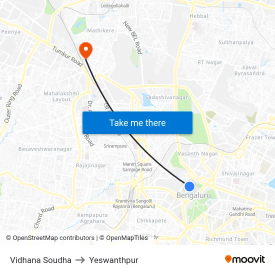 Vidhana Soudha to Yeswanthpur map