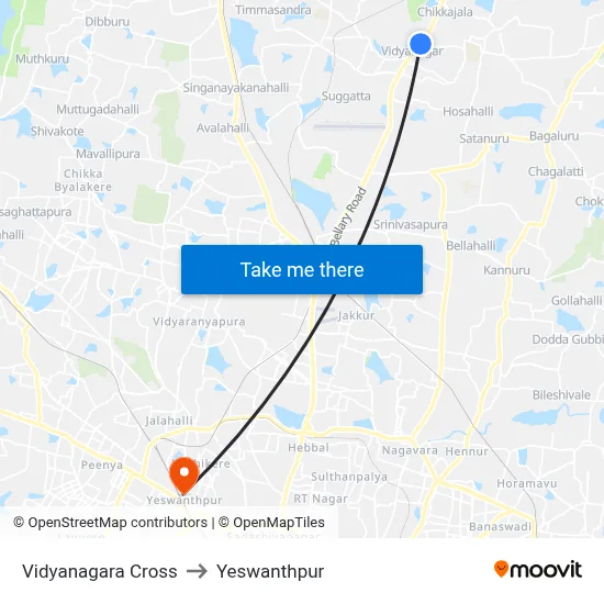 Vidyanagara Cross to Yeswanthpur map
