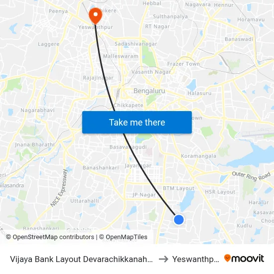 Vijaya Bank Layout Devarachikkanahalli to Yeswanthpur map