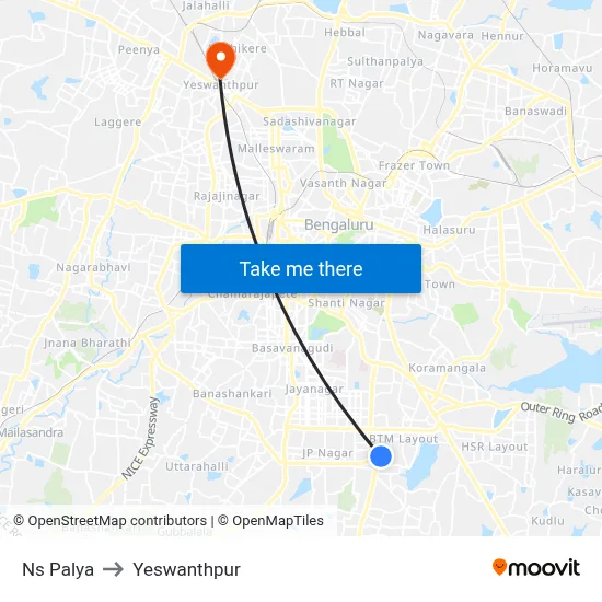 Ns Palya to Yeswanthpur map