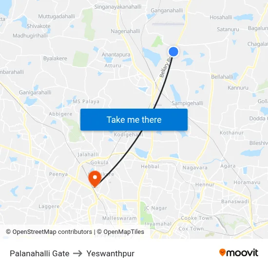 Palanahalli Gate to Yeswanthpur map