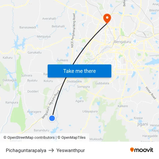 Pichaguntarapalya to Yeswanthpur map