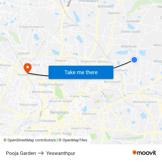 Pooja Garden to Yeswanthpur map