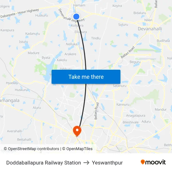 Doddaballapura Railway Station to Yeswanthpur map
