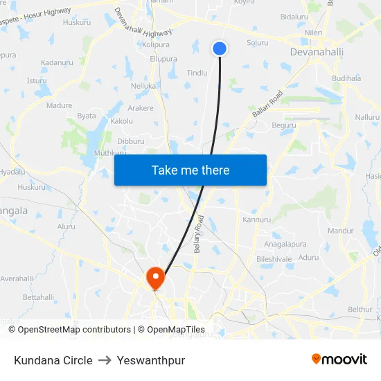 Kundana Circle to Yeswanthpur map