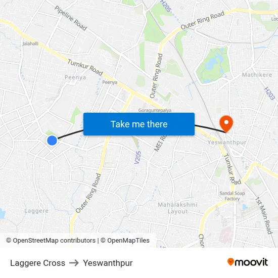 Laggere Cross to Yeswanthpur map