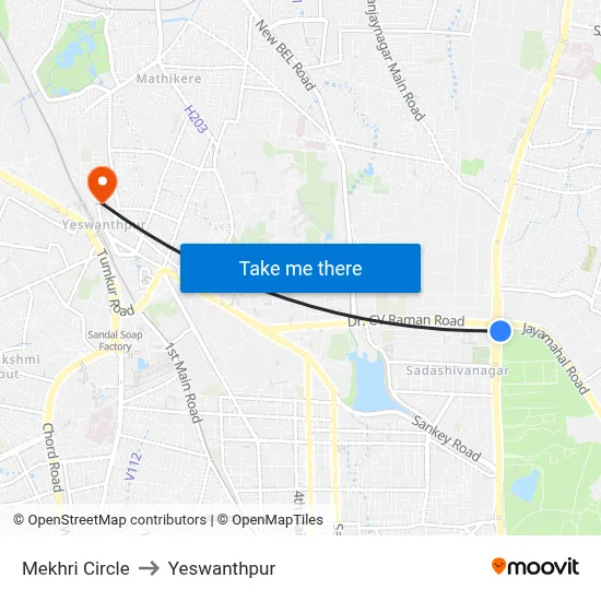 Mekhri Circle to Yeswanthpur map