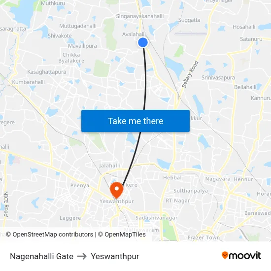 Nagenahalli Gate to Yeswanthpur map