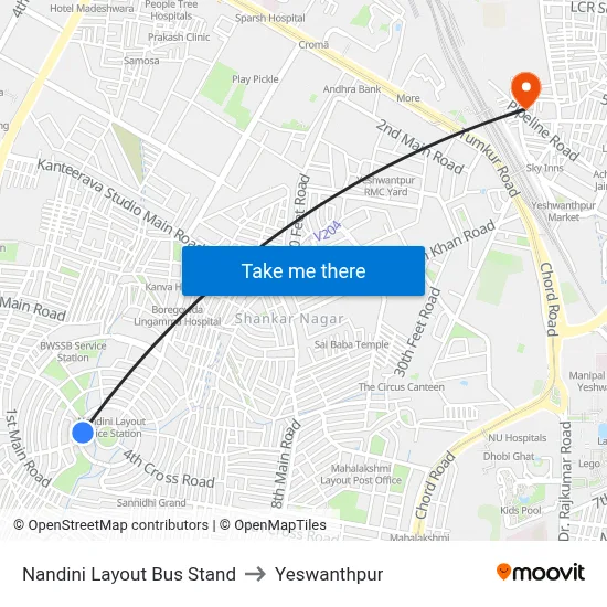 Nandini Layout Bus Stand to Yeswanthpur map