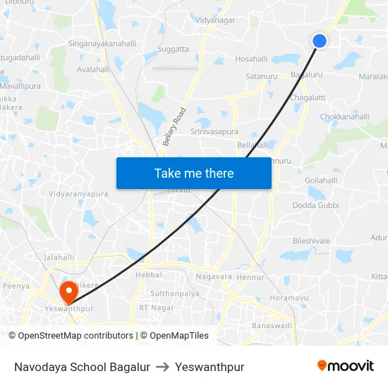 Navodaya School Bagalur to Yeswanthpur map