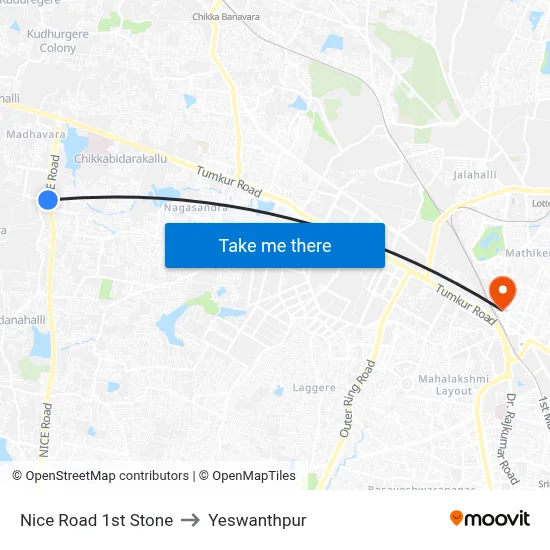 Nice Road 1st Stone to Yeswanthpur map