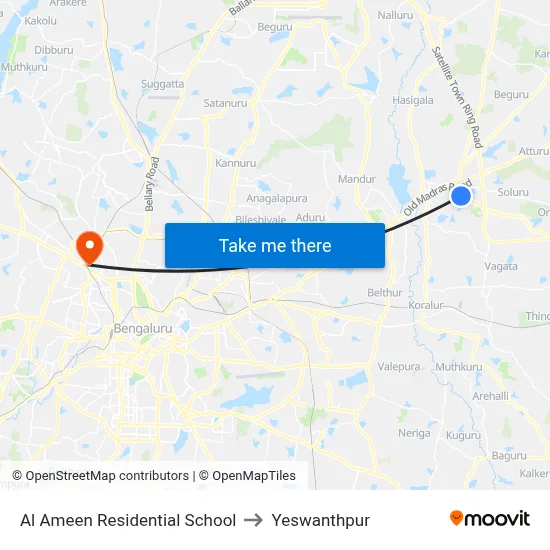 Al Ameen Residential School to Yeswanthpur map