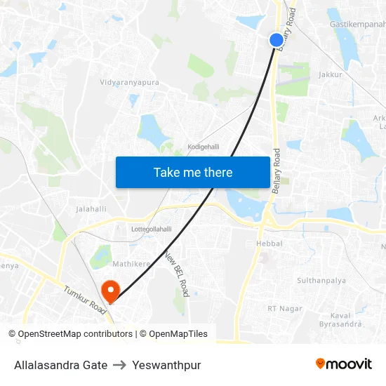 Allalasandra Gate to Yeswanthpur map