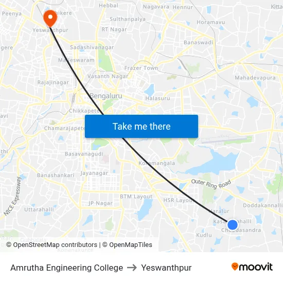 Amrutha Engineering College to Yeswanthpur map